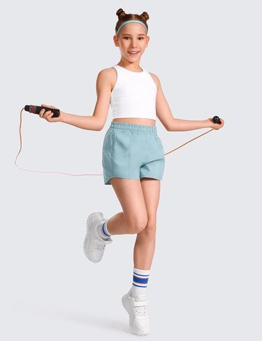 شورت رياضي للفتيات من CRZ YOGA مع جيب بسحاب، شورت جري خفيف الوزن للفتيات المراهقات والأطفال in Kuwait
