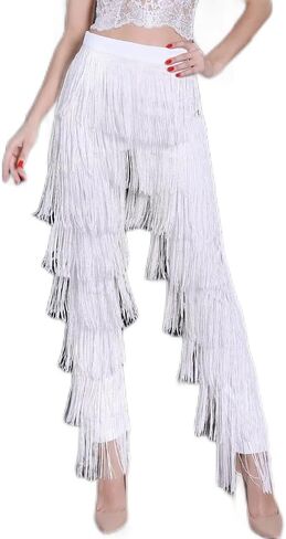 ZBH1985 Women's Latin Dance Pants Tassel Ballroom Dance Professional Black Adult Fringe Rumba Tango Salsa Practice Pants in Saudi Arabia