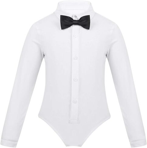 iEFiEL Kids Boys Long Sleeve Ballroom Latin Salsa Dance Shirt Romper Bodysuit Tuxedo Leotard Modern Dancewear in Saudi Arabia