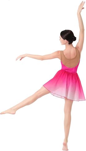 Figure Skating Dress for Women Ice Skating Costume Shiny Sequins Flower Dance Leotard Gradient Chiffon Flowy Skirt in Saudi Arabia