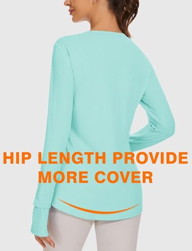 قمصان Blingfit للتمرين للنساء بأكمام طويلة، قمصان رياضية بعامل حماية من الأشعة فوق البنفسجية 50+، قمصان Rashguard مع فتحة الإبهام ونافذة المشاهدة in Kuwait