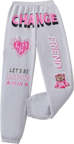 Cozyease Girls' Graphic Elastic Waist Sweatpants Cute Baggy Long Joggers Pants in Saudi Arabia
