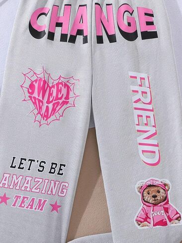 Cozyease Girls' Graphic Elastic Waist Sweatpants Cute Baggy Long Joggers Pants in Saudi Arabia
