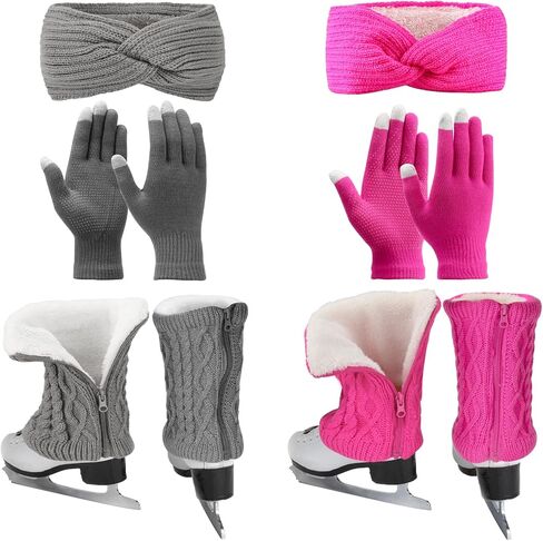 Regilt 2 Sets Figure Skating Leg Warmers Gloves Headband Set Zipper Fleece Lined Leg Warmers Socks for Ice Skating in Saudi Arabia