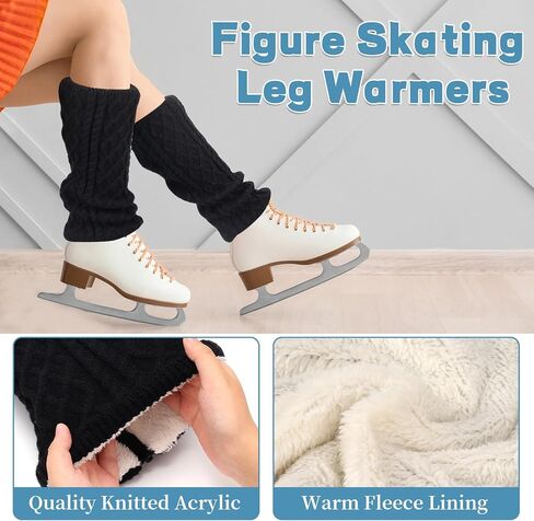 Regilt 2 Sets Figure Skating Leg Warmers Gloves Headband Set Zipper Fleece Lined Leg Warmers Socks for Ice Skating in Saudi Arabia
