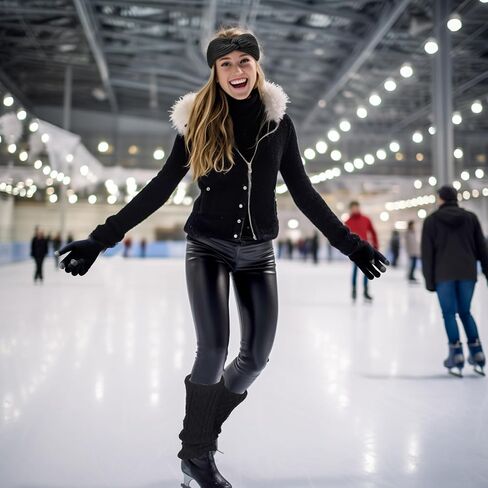 Regilt 2 Sets Figure Skating Leg Warmers Gloves Headband Set Zipper Fleece Lined Leg Warmers Socks for Ice Skating in Saudi Arabia