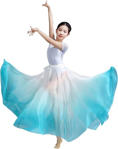 Z&X Gradient Color Sheer Long Flowy Wrap Skirt Modern Ballet Lyrical Dance Costumes for Girls Ballerinas Photography in Saudi Arabia