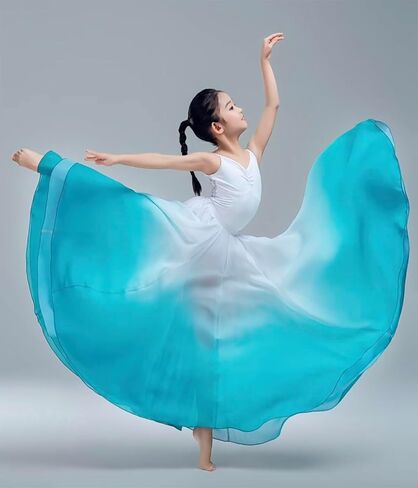 Z&X Gradient Color Sheer Long Flowy Wrap Skirt Modern Ballet Lyrical Dance Costumes for Girls Ballerinas Photography in Saudi Arabia