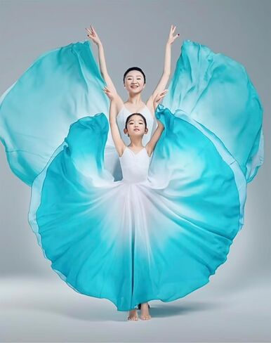 Z&X Gradient Color Sheer Long Flowy Wrap Skirt Modern Ballet Lyrical Dance Costumes for Girls Ballerinas Photography in Saudi Arabia