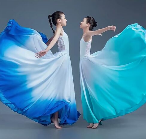 Z&X Gradient Color Sheer Long Flowy Wrap Skirt Modern Ballet Lyrical Dance Costumes for Girls Ballerinas Photography in Saudi Arabia