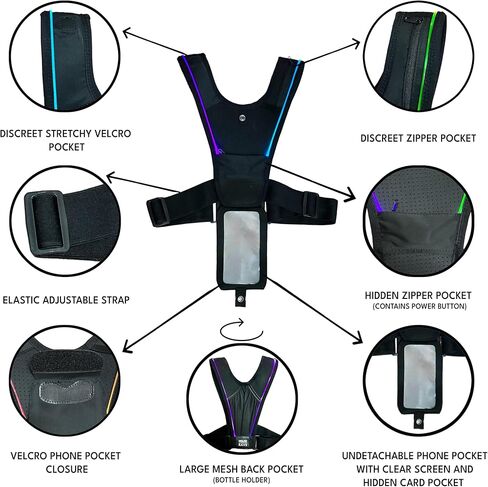شنطة حامل هاتف على الصدر باضاءة LED من هاوس اوف ريف - شنطة احتفالية - سحاب مخفي كروس - جيوب زجاجة المياه - اكسسوار ريف للرجال والنساء in Kuwait