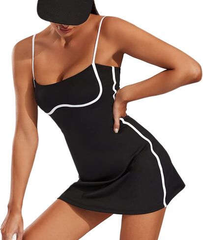 Move With You Womens Workout Tennis Dress with Built-in Bra & Shorts Pockets Sleeveless Exercise Golf Dresses in Saudi Arabia