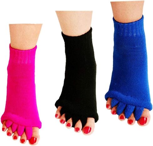 جوارب ريتشتوب لفصل أصابع القدم، 3 أزواج من جوارب محاذاة القدم لليوجا والجيم والتدليك بدون أصابع، وتخفيف الألم وتحسين الدورة الدموية، جوارب قدم سعيدة قابلة للتمدد للنساء والرجال in Kuwait