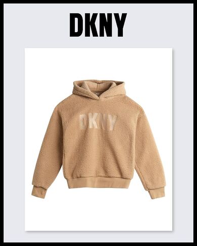 بدلة رياضية للفتيات من DKNY - قطعتين من سويت شيرت بغطاء للرأس من صوف الشيربا وبنطلون رياضي - طقم سراويل رياضية للبنات، 7-12 in Kuwait