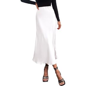 تنورة نسائية من PRETTYGARDEN من الساتان متوسطة الطول أنيقة كاجوال بخصر عالٍ على شكل حرف A تنانير حفلات أنيقة مكشكشة in Kuwait