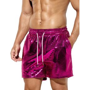 شورت Casey Kevin رجالي لامع معدني مع جيوب سروال لامع لمهرجان موسيقى Rave Disco Ball