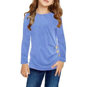 Sydotuor Girls Casual Long Sleeve Color Block Pullover Top Stripe Button Crewneck Loose Tunic T-Shirts Blouse Size 4-13 Year