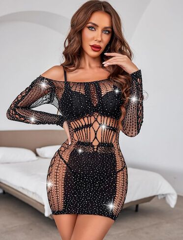 ملابس داخلية نسائية من Avidlove فستان شبكة صيد السمك بأحجار الراين اللامعة بيبي دول in Kuwait