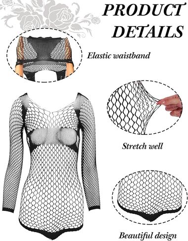 Geyoga 12 Pieces Women's Fishnet Lingerie Mesh Babydoll Bodysuit Lace Smock Lingerie for Women (Black,Elegant Style) in Saudi Arabia
