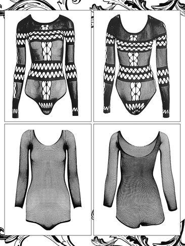 Geyoga 12 Pieces Women's Fishnet Lingerie Mesh Babydoll Bodysuit Lace Smock Lingerie for Women (Black,Elegant Style) in Saudi Arabia