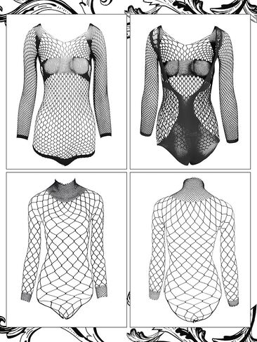 Geyoga 12 Pieces Women's Fishnet Lingerie Mesh Babydoll Bodysuit Lace Smock Lingerie for Women (Black,Elegant Style) in Saudi Arabia