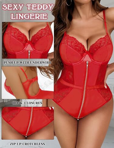 ملابس داخلية نسائية من Genhoo قطعة واحدة من الجلد على شكل حرف V عميقة بأربطة وزهور مقاس S-XXL in Kuwait