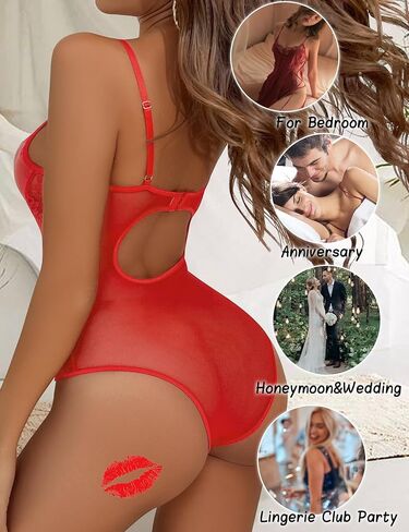 ملابس داخلية نسائية من Genhoo قطعة واحدة من الجلد على شكل حرف V عميقة بأربطة وزهور مقاس S-XXL in Kuwait