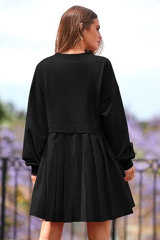 فستان سويت شيرت نسائي كاجوال من PRETTYGARDEN بأكمام طويلة وبلوفر علوي وفساتين قصيرة مطوية in Kuwait