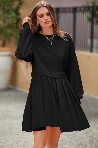 فستان سويت شيرت نسائي كاجوال من PRETTYGARDEN بأكمام طويلة وبلوفر علوي وفساتين قصيرة مطوية in Kuwait