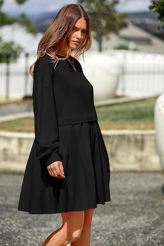 فستان سويت شيرت نسائي كاجوال من PRETTYGARDEN بأكمام طويلة وبلوفر علوي وفساتين قصيرة مطوية in Kuwait