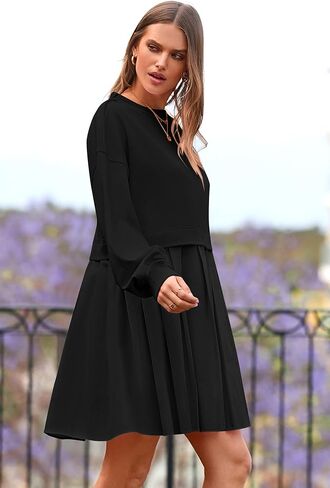 فستان سويت شيرت نسائي كاجوال من PRETTYGARDEN بأكمام طويلة وبلوفر علوي وفساتين قصيرة مطوية in Kuwait