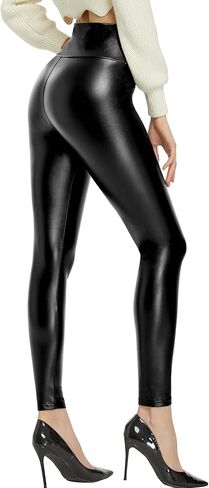 Kunifoy Womens Stretchy Faux Leather Leggings Sexy High Waisted Tights Black in Kuwait