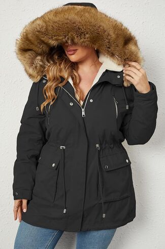 Geschallino Women's Plus Size 3-in-1 Parka Coat Zip Detachable Warm Fleece Lined Outwear with Waist Drawstring (1X-5X) in Kuwait