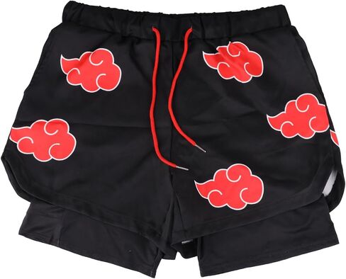Rulercosplay Anime طبقة مزدوجة السراويل النشطة Akatsuki Cloud Printing 5 بوصة درزة داخلية مضحكة شورت للرجال والأولاد in Kuwait