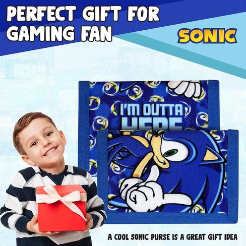 Sonic The Hedgehog Wallet for Kids, Boys and Girls Trifold Purse Canvas Hook and Loop Closure Cool Wallets with Zip & Pound Coin Holder. in Saudi Arabia