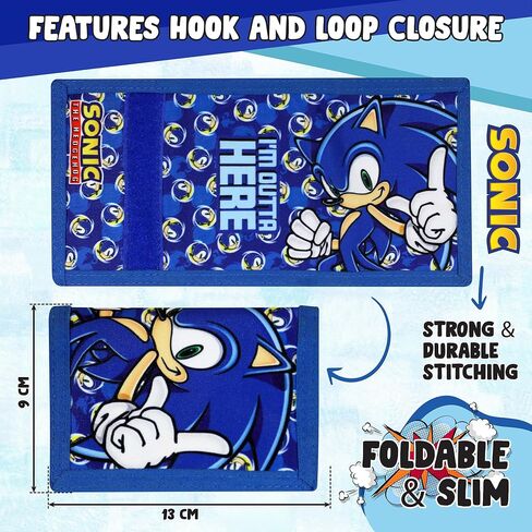 Sonic The Hedgehog Wallet for Kids, Boys and Girls Trifold Purse Canvas Hook and Loop Closure Cool Wallets with Zip & Pound Coin Holder. in Saudi Arabia
