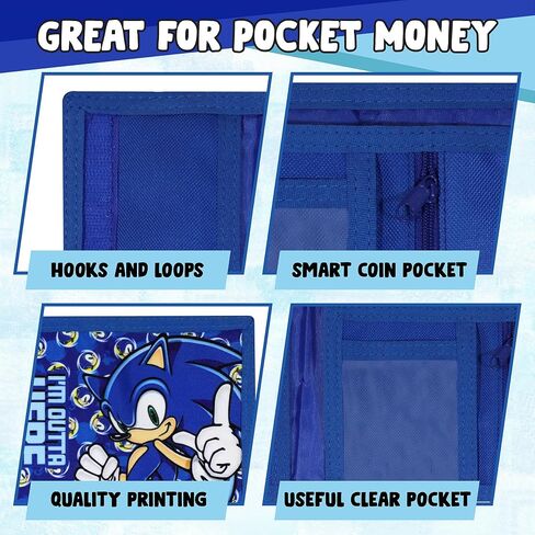 Sonic The Hedgehog Wallet for Kids, Boys and Girls Trifold Purse Canvas Hook and Loop Closure Cool Wallets with Zip & Pound Coin Holder. in Saudi Arabia