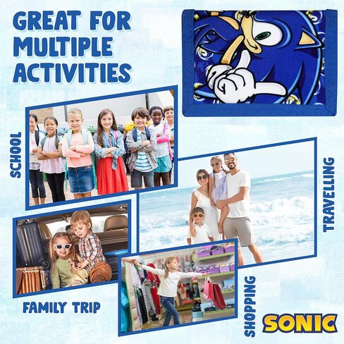 Sonic The Hedgehog Wallet for Kids, Boys and Girls Trifold Purse Canvas Hook and Loop Closure Cool Wallets with Zip & Pound Coin Holder. in Saudi Arabia