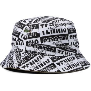 Lacoste Reversible All Over Monogram Bucket Hat w/Croc on Each Side Lion/White/Black SM/MD in Saudi Arabia