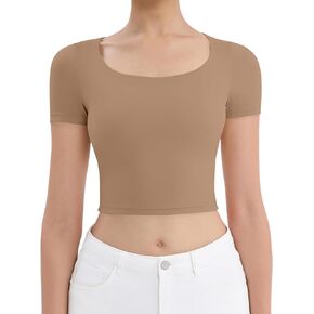 LOMON Women's Short Sleeve Scoop Neck T Shirt Sexy Cute Double Lined Tops 2024 Summer Fashion Clothes
