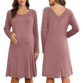 Ekouaer Women’s Nursing/Delivery/Labor Nightgown Long Sleeve Maternity Sleepshirt for Breastfeeding with Button in Saudi Arabia