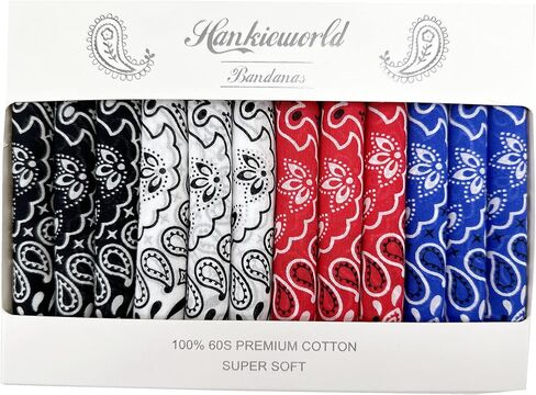 مجموعة هدايا HankieWorld Bandanas Gift Set مكونة من 12 قطعة من وشاح باندانا القطني الناعم والملمس الناعم للرجال in Saudi Arabia