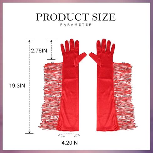 قفازات Kakaco النسائية من الساتان، قفازات طويلة بشراشيب، قفازات للكوع هامشية، قفازات تنكرية للحفلات المسائية للنساء والفتيات in Kuwait