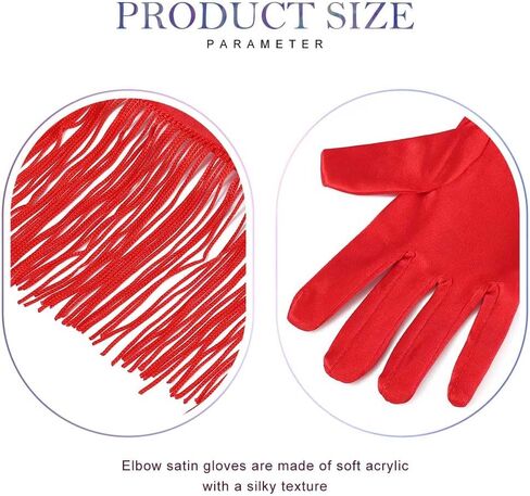 قفازات Kakaco النسائية من الساتان، قفازات طويلة بشراشيب، قفازات للكوع هامشية، قفازات تنكرية للحفلات المسائية للنساء والفتيات in Kuwait