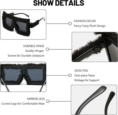 Magibag نظارات شمسية نسائية من الفراء على شكل قلب من القطيفة الغامضة، نظارات شمسية عصرية للحفلات لأزياء حفلات الهالوين in Kuwait