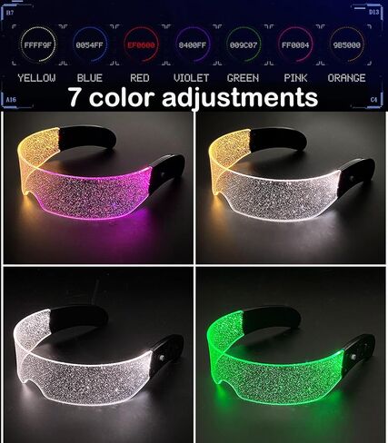 ERHAIYUN LED قناع نظارات 7 ألوان مستقبلية ستار تضيء نظارات 4 طرق العسل مضيئة نظارات Cyberpunk in Kuwait