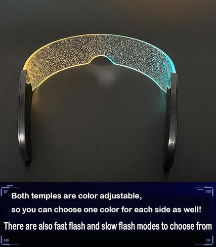 ERHAIYUN LED قناع نظارات 7 ألوان مستقبلية ستار تضيء نظارات 4 طرق العسل مضيئة نظارات Cyberpunk in Kuwait
