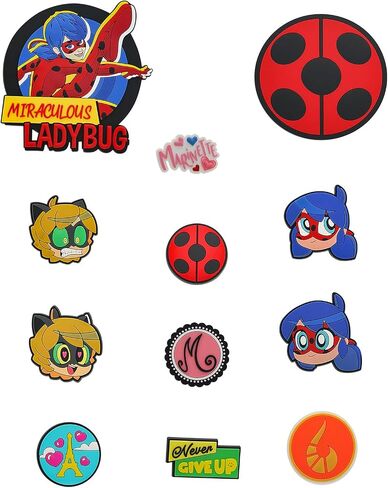 Miraculous Ladybug - Pop n' Swop 12 Assorted Ladybug and Cat Noir Badges, Regular and XXL Clip-on Badges, compatible with Pop n' Swop Purses, Shoulder Bag and Backpacks (Wyncor) in Saudi Arabia