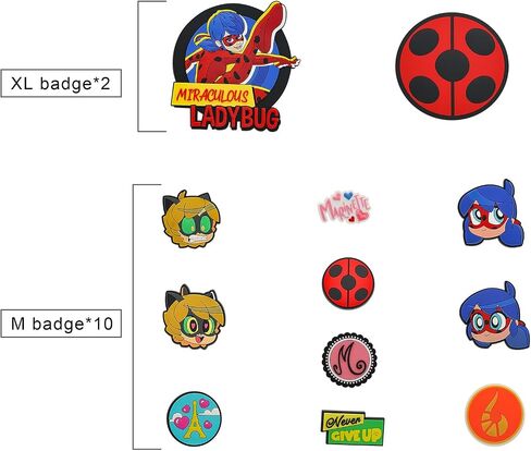Miraculous Ladybug - Pop n' Swop 12 Assorted Ladybug and Cat Noir Badges, Regular and XXL Clip-on Badges, compatible with Pop n' Swop Purses, Shoulder Bag and Backpacks (Wyncor) in Saudi Arabia