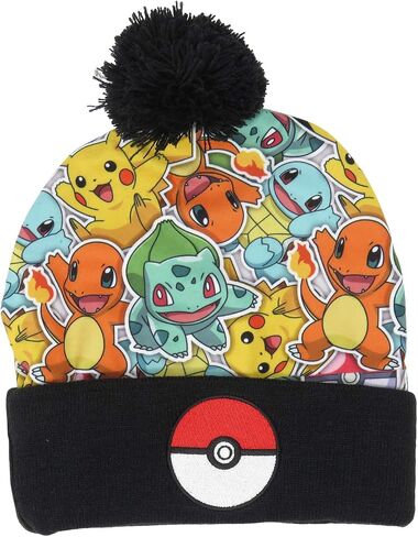 Pokemon Starters Embroidered Pokeball Cuff Beanie Cap Hat One Size Licensed New Black in Saudi Arabia